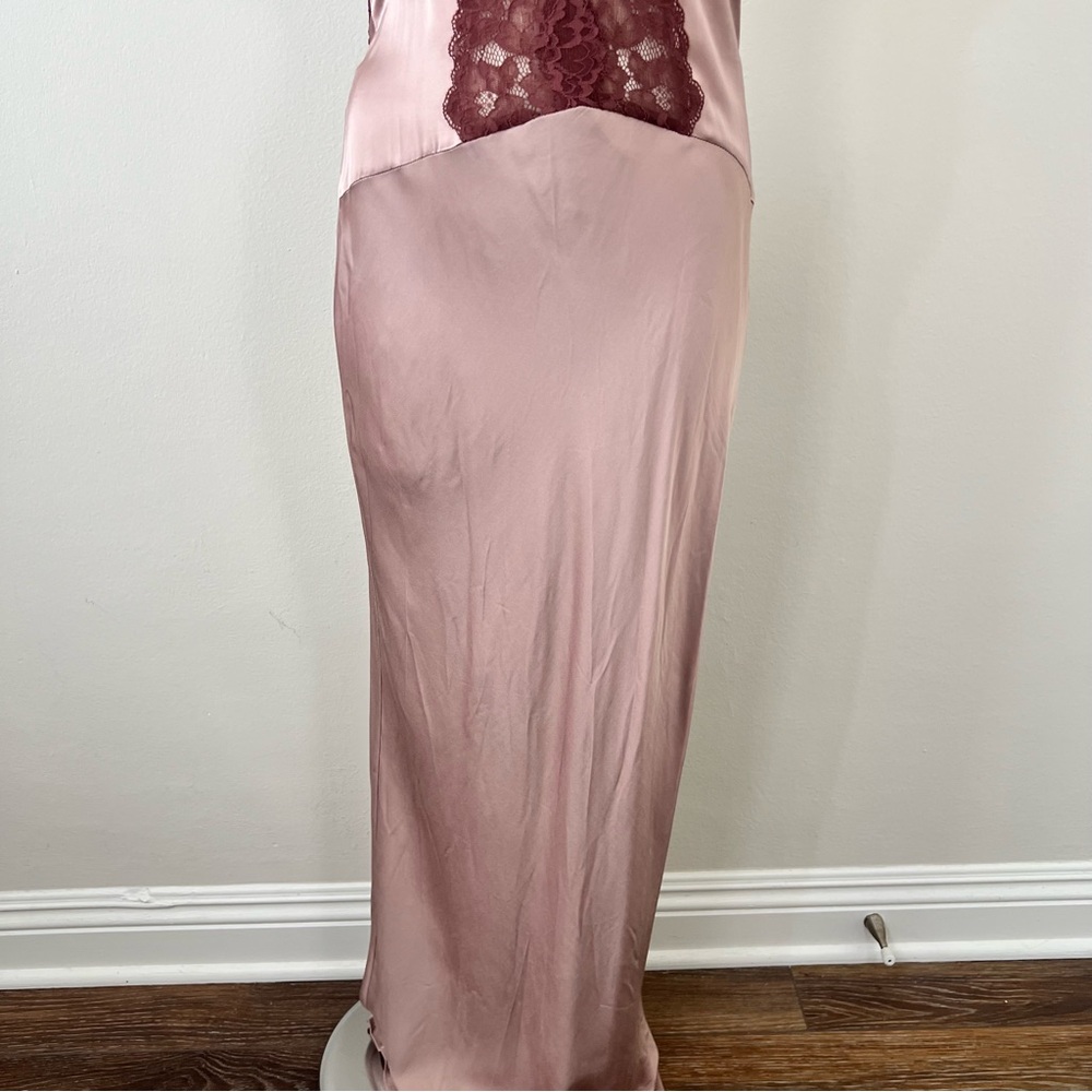 NWT ZARA Satin Style Lace Slip Dress Dusty Rose Deep Red Lace Size S Festival - Picture 4 of 11